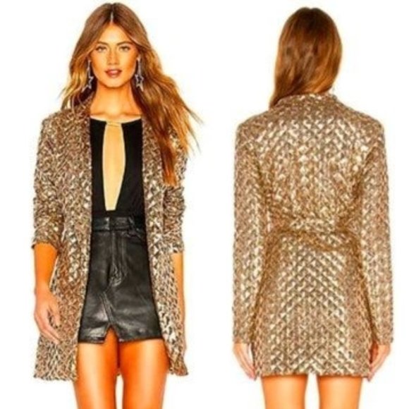 💥HOT ITEM💥 Open Front Long Sleeve Jacket in Sequin Gold